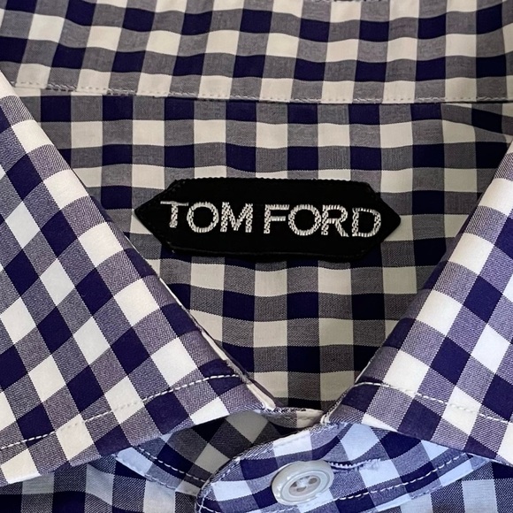 Tom Ford Men’s Slim Fit Gingham Check French Cuff Dress Shirt Blue 43 EU 17 US - Picture 14 of 16